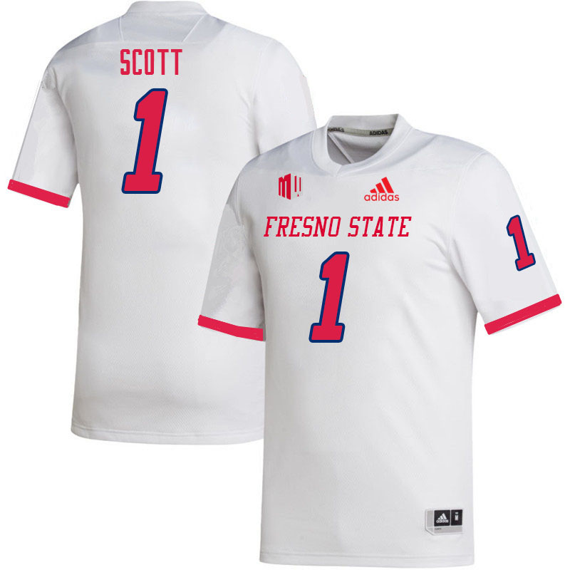 Men #1 Raymond Scott Fresno State Bulldogs College Football Jerseys Sale-White - Click Image to Close